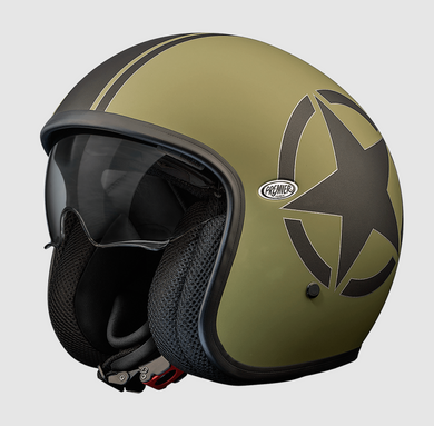 Premier Vintage Star 9 Military Open Face Helmet with drop down visor