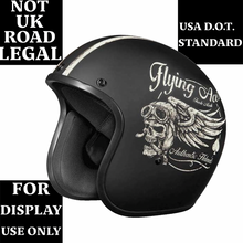 Matt Black 'Flying Skulls' - Daytona Low Profile D.O.T. Open Face Helmet - NOT UK Road Legal