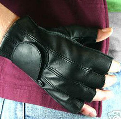 Leather Fingerless Gloves with Gel Palm