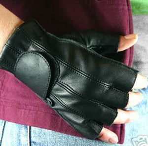 Leather Fingerless Gloves with Gel Palm, Clothing Accessories - Fat Skeleton UK