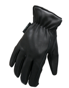 Soft Deerskin Black Leather Cruiser Gloves with Red Check Flannel Lining