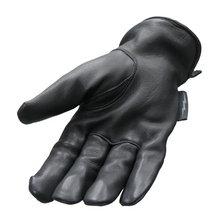 Soft Deerskin Black Leather Cruiser Gloves with Grey Check Flannel Lining