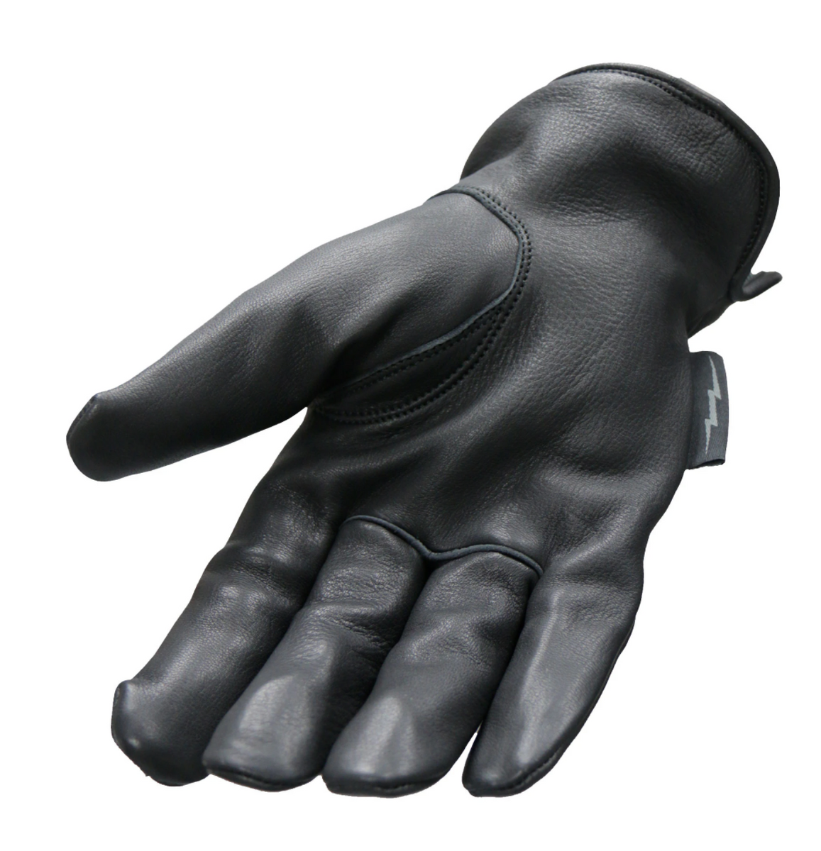 Soft Deerskin Black Leather Cruiser Gloves with Grey Check Flannel