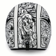 Daytona Low Profile Open Face Skull Graffiti D.O.T. Open Face Helmet, Open Face Helmets - Fat Skeleton UK