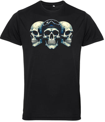 Fat Skeleton Three Skulls Biker T Shirt