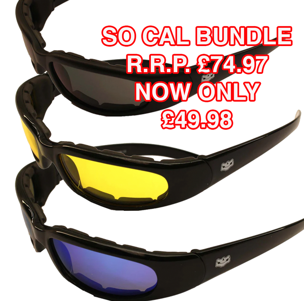 So Cal Foam Padded Rider Sunglasses by Fat Skeleton 3 pack bundle