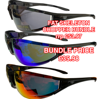 Chopper style Rider Sunglasses by Fat Skeleton 3 pack bundle