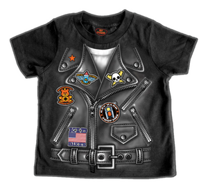 Biker Jacket design Kids T Shirt in Black