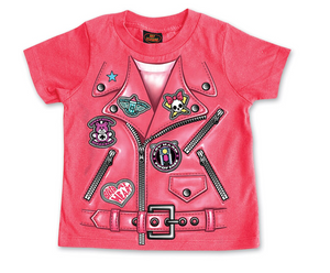 Biker Jacket design Kids T Shirt in Pink
