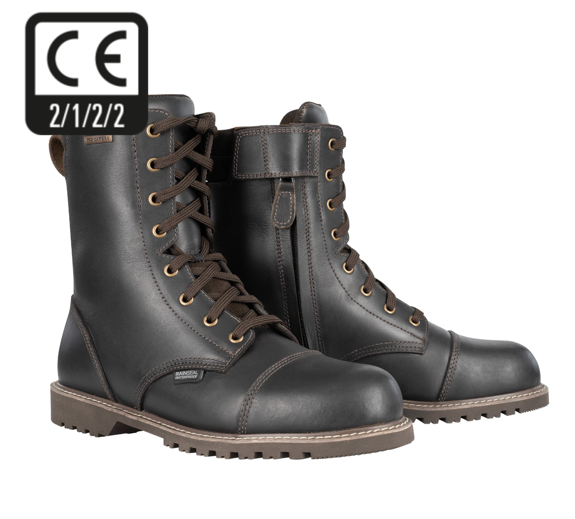 Oxford MERTON Waterproof Dark Brown Biker Boots Fat Skeleton UK