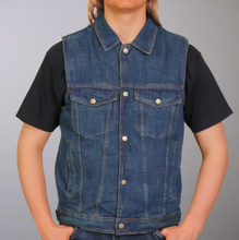 Hot Leathers Men's Blue Denim Biker Vest with Collar