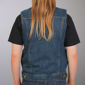 Hot Leathers Men's Blue Denim Biker Vest with Collar