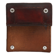 Large Antiqued Brown Leather Bi Fold Wallet Chain & Clip