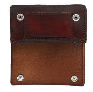 Large Antiqued Brown Leather Bi Fold Wallet Chain & Clip