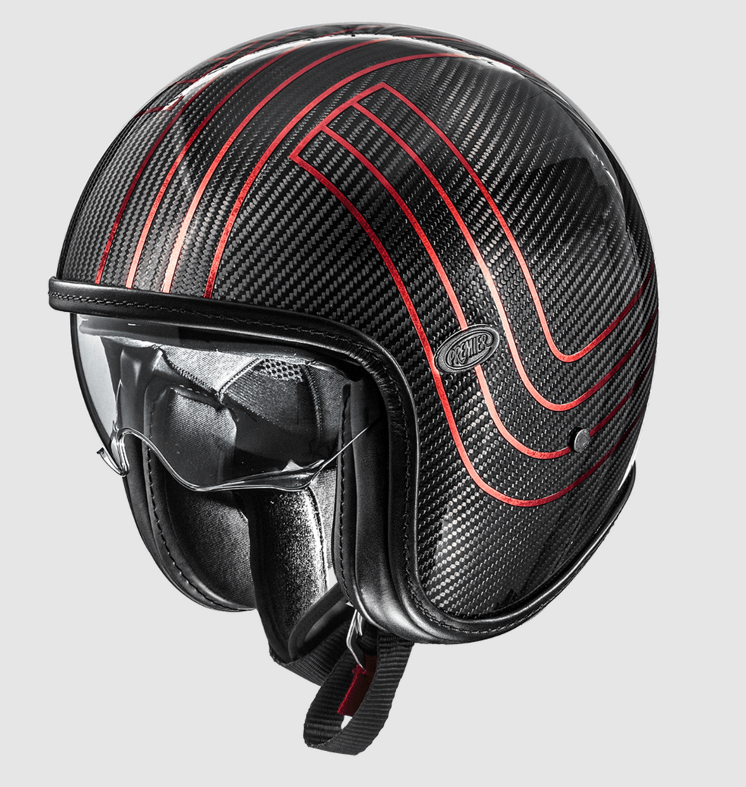 Premier Vintage Platinum Edition Carbon Fibre Open Face Helmet with drop down visor