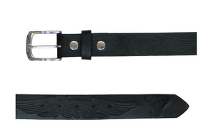 Hot Leathers Wings and V Twin Motor Embossed Heavy Black Leather Belt BLA1126