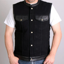 Hot Leathers Men's BlackDenim Biker Vest with Leather Trim