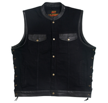Hot Leathers Men's BlackDenim Biker Vest with Leather Trim