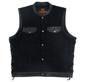 Hot Leathers Men's BlackDenim Biker Vest with Leather Trim