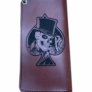 Fat Skeleton Large Brown Leather Bi Fold Wallet Chain & Belt Loop /Clip