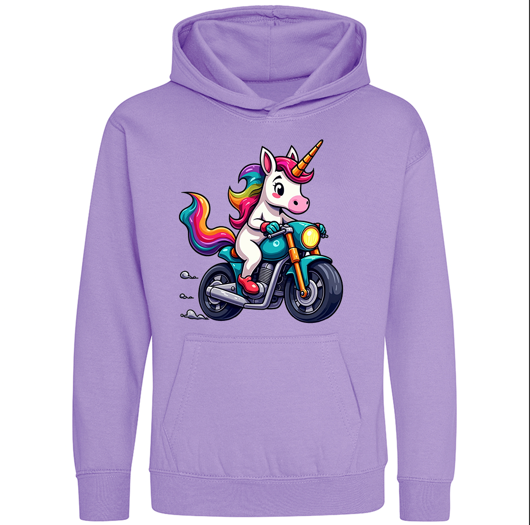 Kids Biker Rainbow Unicorn Hoodie