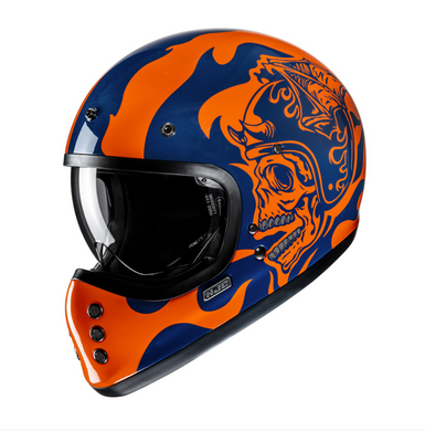 HJC V60 Flame MC27 Retro Full Face Helmet Blue Orange