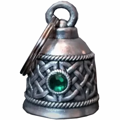 Celtic Band with Green Crystal Motorcycle Guardian Angel Bell