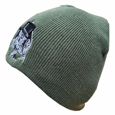 Fat Skeleton ™ 3D Embroidered Top Hat Skull logo Olive green beanie