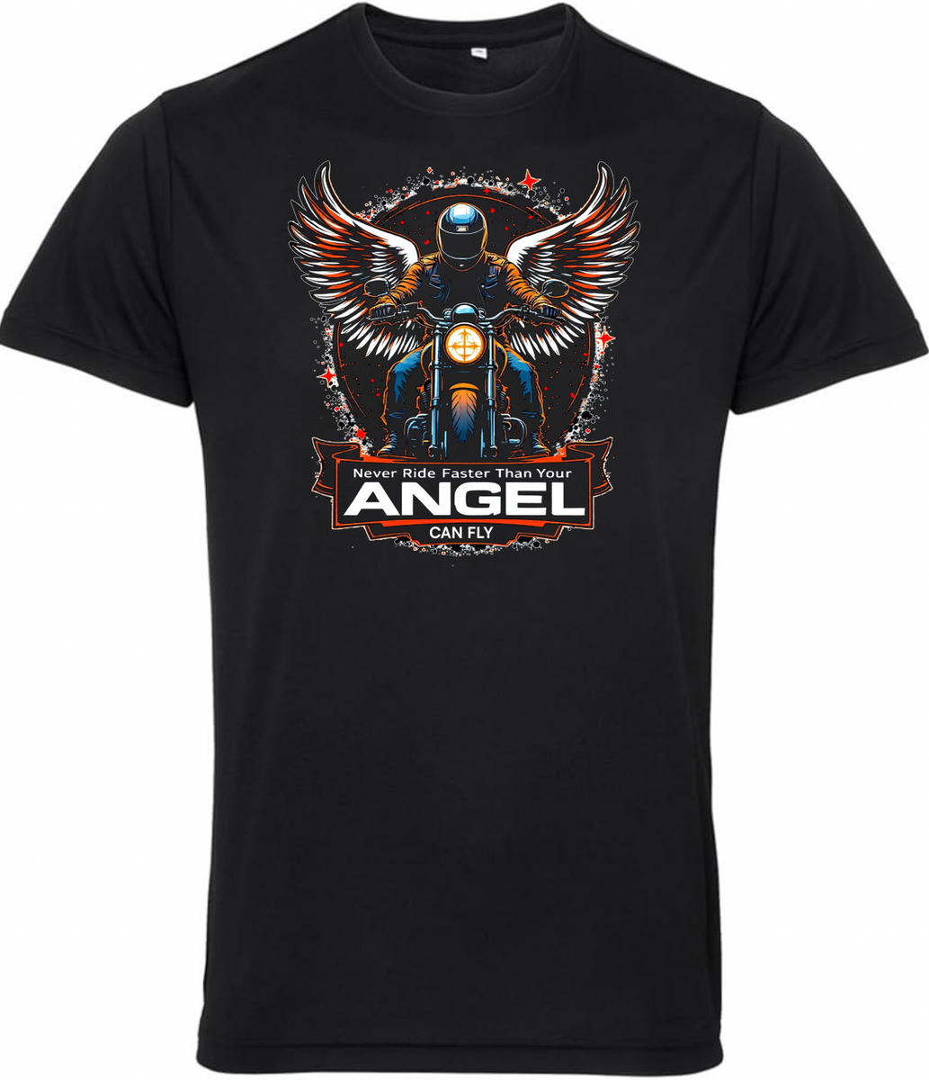 Men's Biker T-Shirt - 'Never Ride Faster Than Your Angel Can Fly' Design, Multiple Sizes - View #5