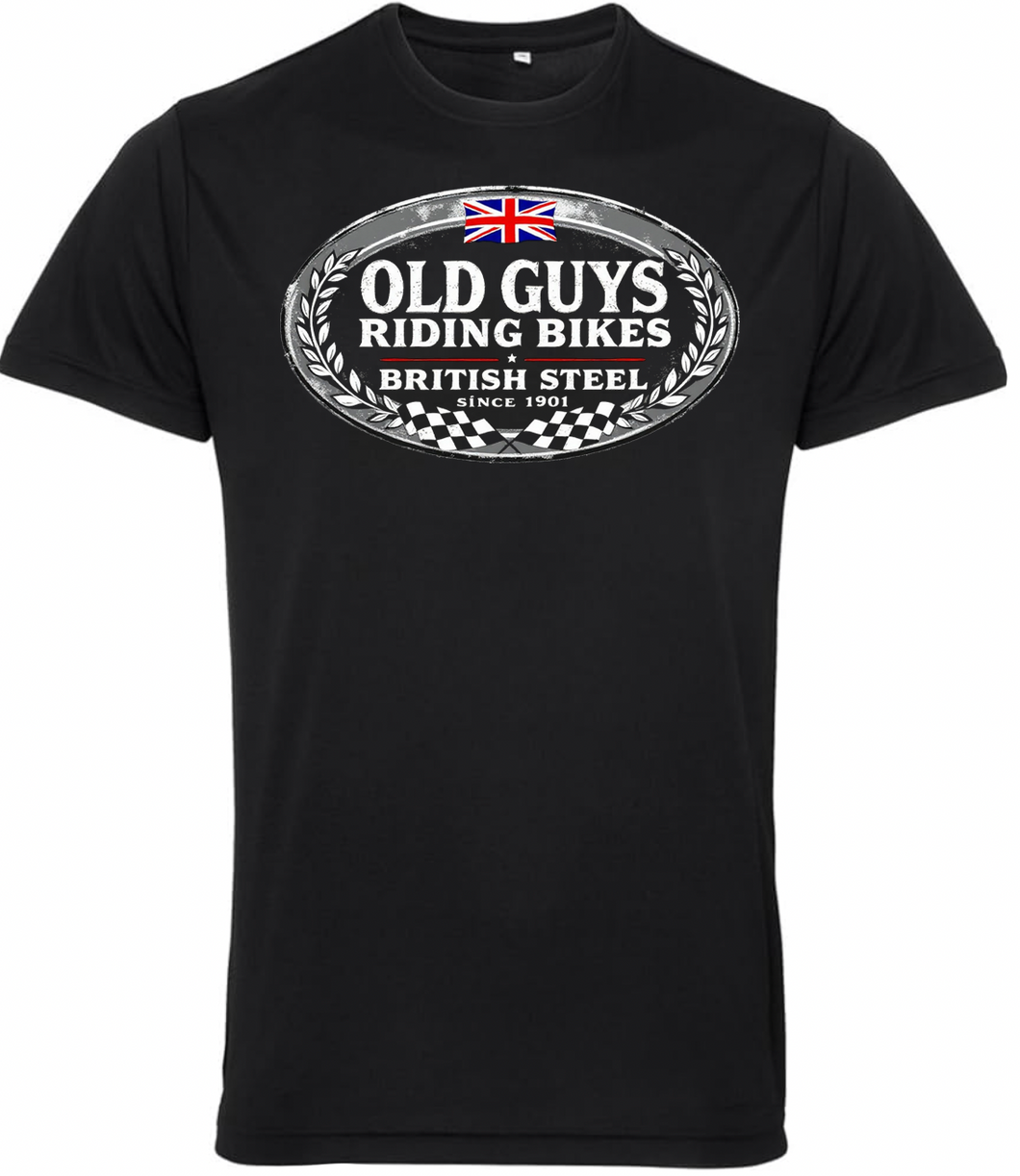 Old Guys Riding Bikes British Steel T Shirt