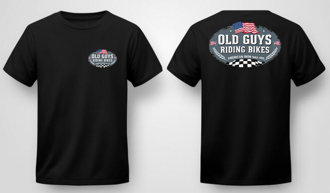Old Guys Riding Bikes American Iron Design Double Print T Shirt