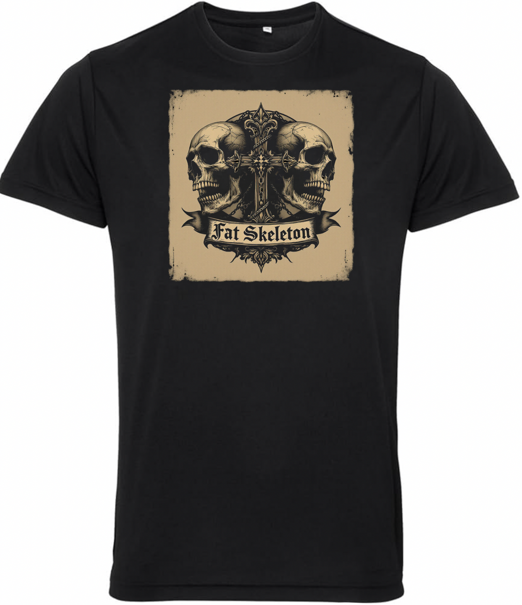 Fat Skeleton Skulls & Cross Biker T Shirt