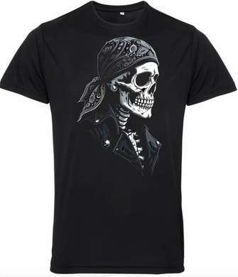 Fat Skeleton Bandana Skull Biker T Shirt