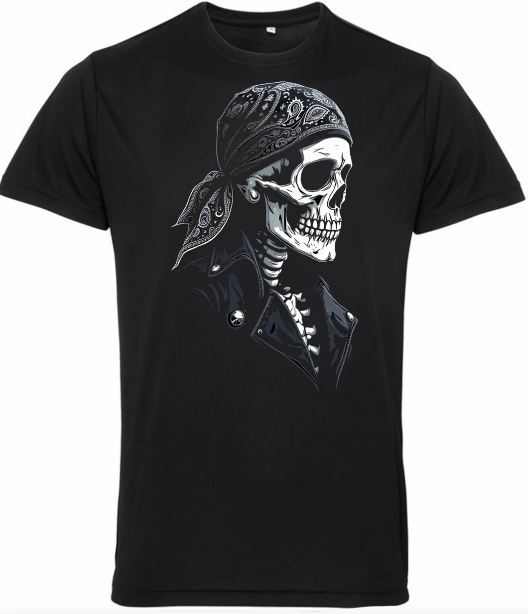 Fat Skeleton Bandana Skull Biker T Shirt