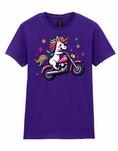 Ladies Biker Wheeliecorn Unicorn Softstyle T Shirt