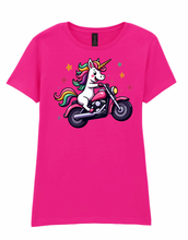 Ladies Biker Wheeliecorn Unicorn Softstyle T Shirt