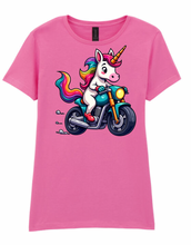 Ladies Biker Rainbow Unicorn Softstyle T Shirt