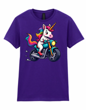 Ladies Biker Rainbow Unicorn Softstyle T Shirt