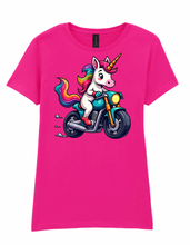 Ladies Biker Rainbow Unicorn Softstyle T Shirt