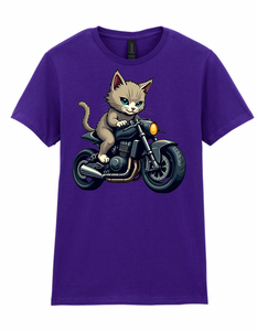 Ladies Biker Short Hair Cat Softstyle T Shirt