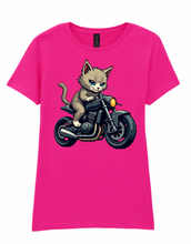 Ladies Biker Short Hair Cat Softstyle T Shirt