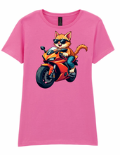 Ladies Biker Burmese Cat Softstyle T Shirt