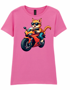 Ladies Biker Burmese Cat Softstyle T Shirt