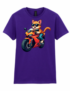 Ladies Biker Burmese Cat Softstyle T Shirt