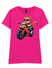 Ladies Biker Burmese Cat Softstyle T Shirt