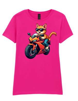 Ladies Biker Burmese Cat Softstyle T Shirt