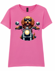 Ladies Biker Cocker Spaniel Softstyle T Shirt