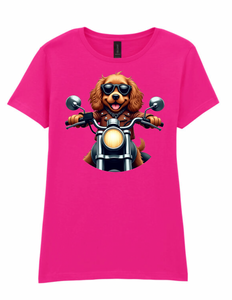 Ladies Biker Cocker Spaniel Softstyle T Shirt