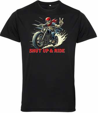 Fat Skeleton Shut Up and Ride Biker T Shirt