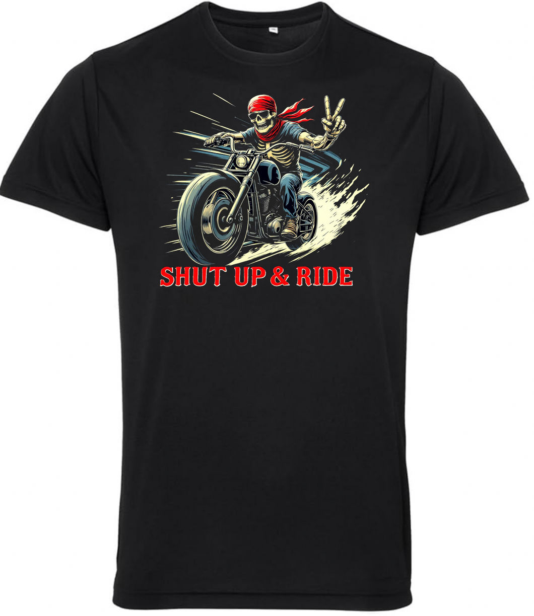 Fat Skeleton Shut Up and Ride Biker T Shirt